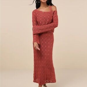 Lulus Doubled Up Cutie Two Piece Crochet Midi Sweater Dress, Size S